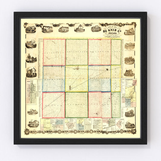 Vintage Map of De Kalb County, Ohio 1863