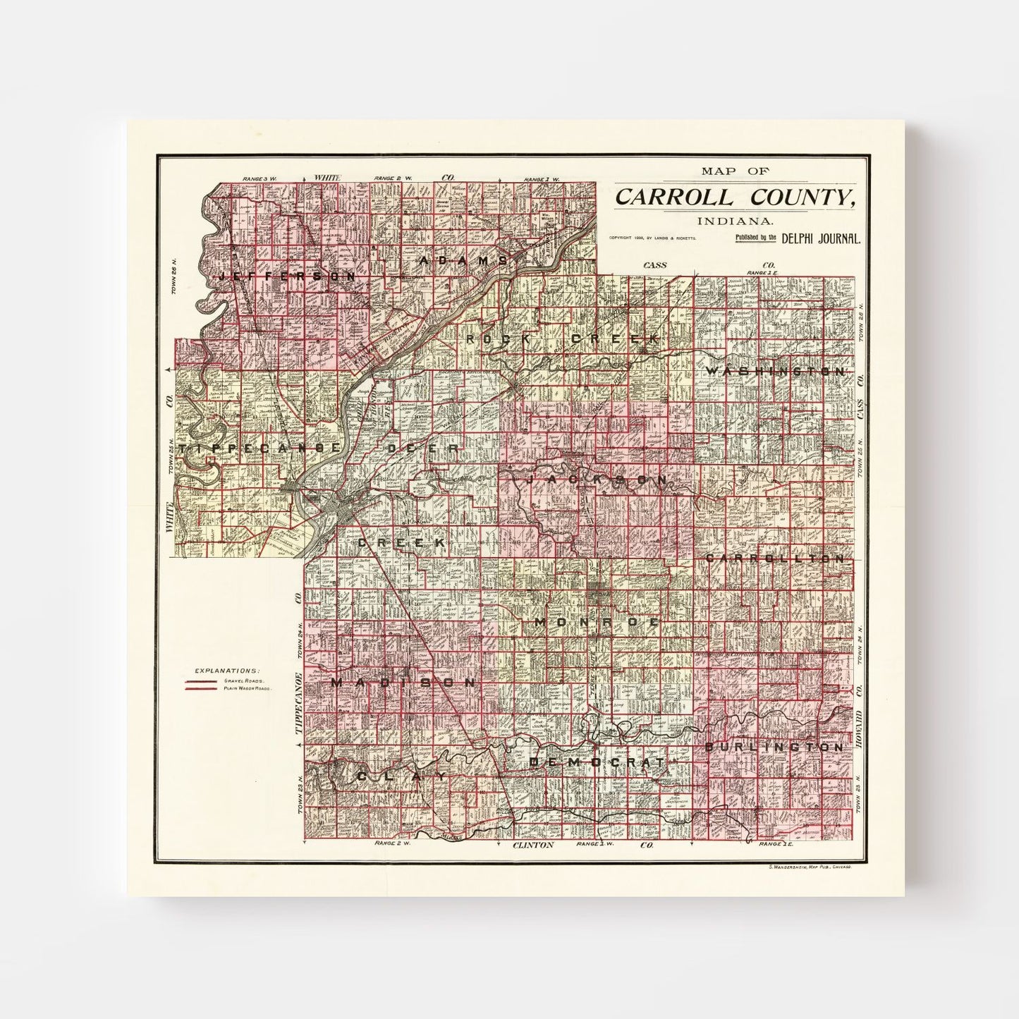 Vintage Map of Carroll County, Indiana 1898