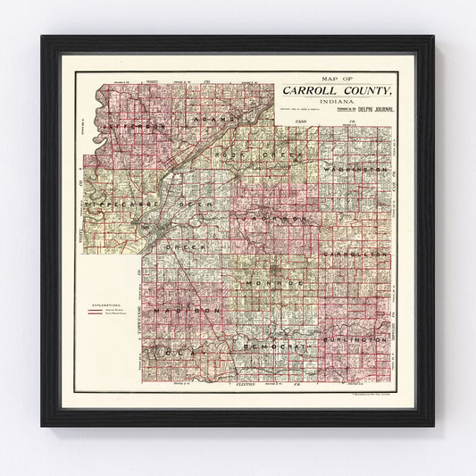 Vintage Map of Carroll County, Indiana 1898