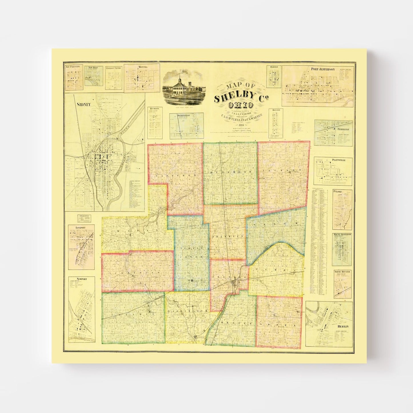 Vintage Map of Shelby County, Ohio 1865