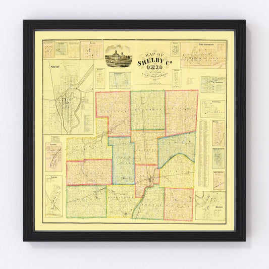 Vintage Map of Shelby County, Ohio 1865