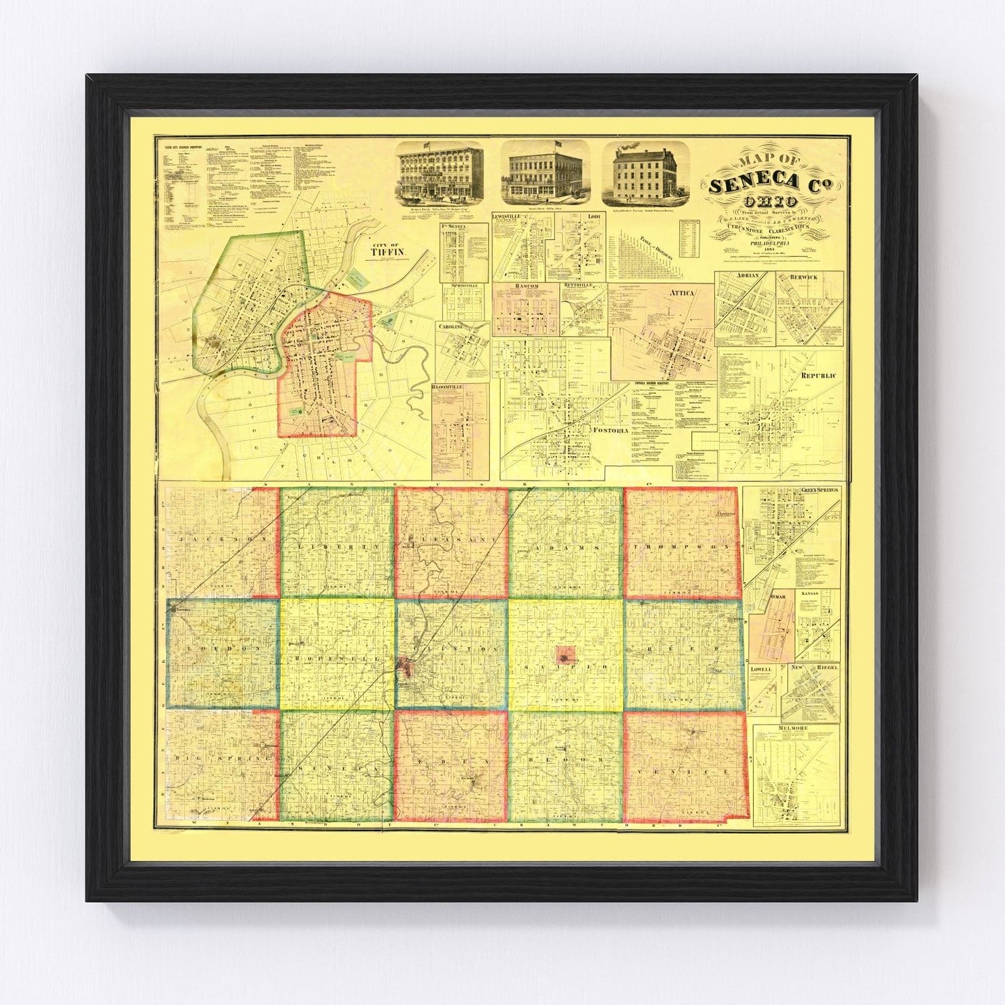 Vintage Map of Seneca County, Ohio 1864