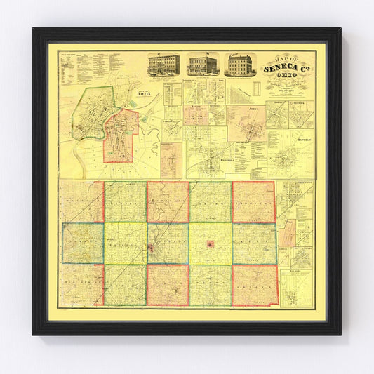Vintage Map of Seneca County, Ohio 1864