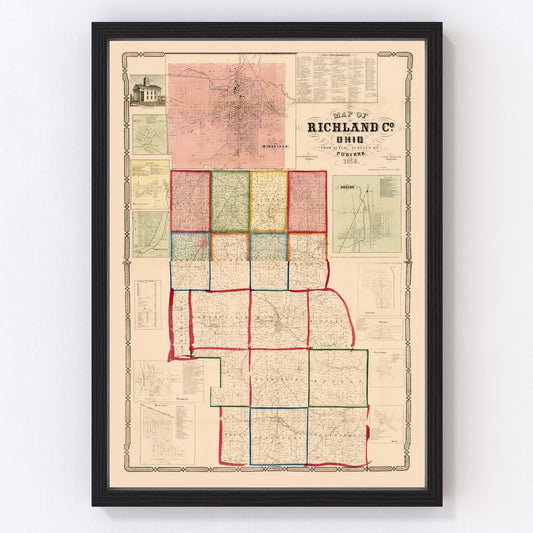 Vintage Map of Richland County, Ohio 1856
