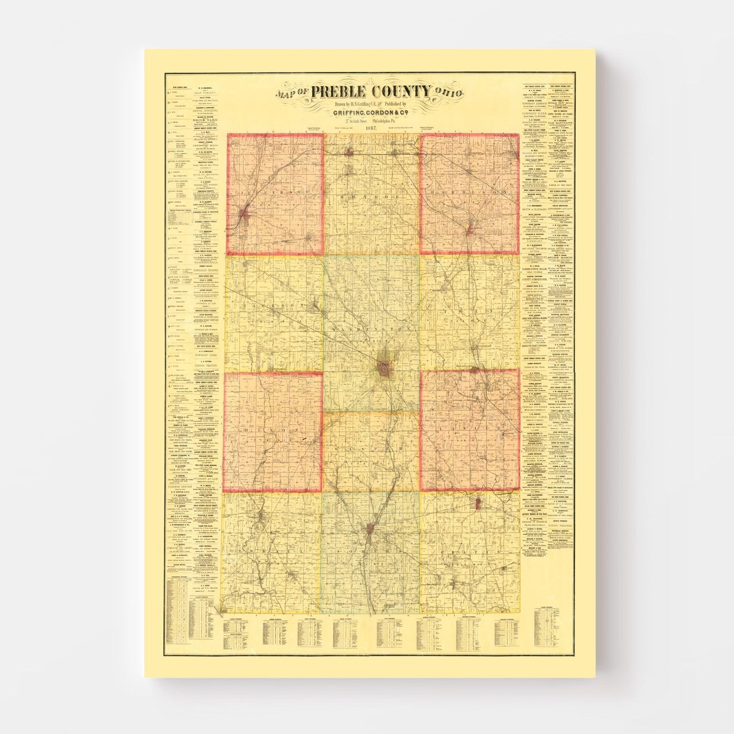 Vintage Map of Preble County, Ohio 1887