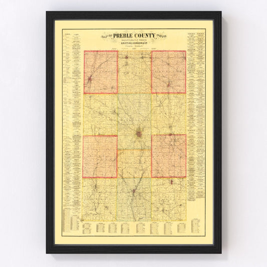 Vintage Map of Preble County, Ohio 1887
