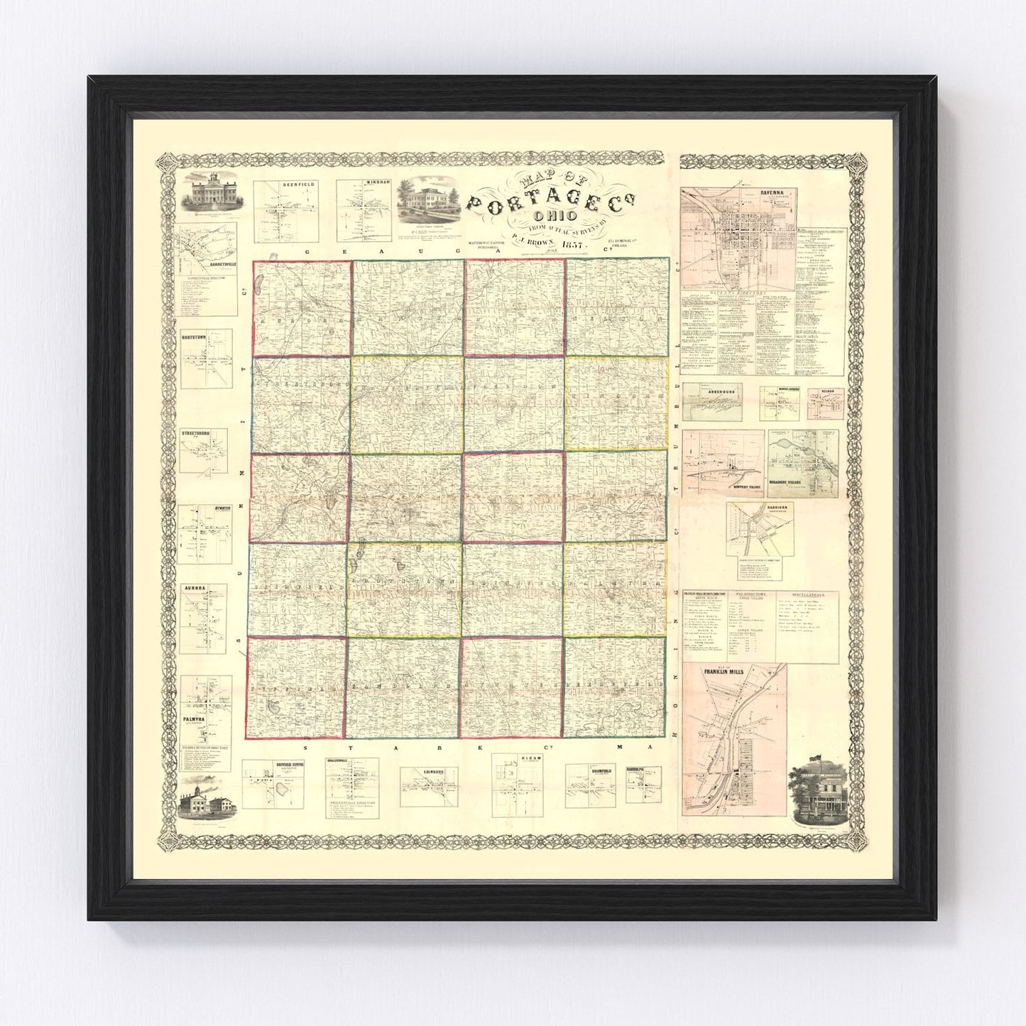 Vintage Map of Portage County, Ohio 1857