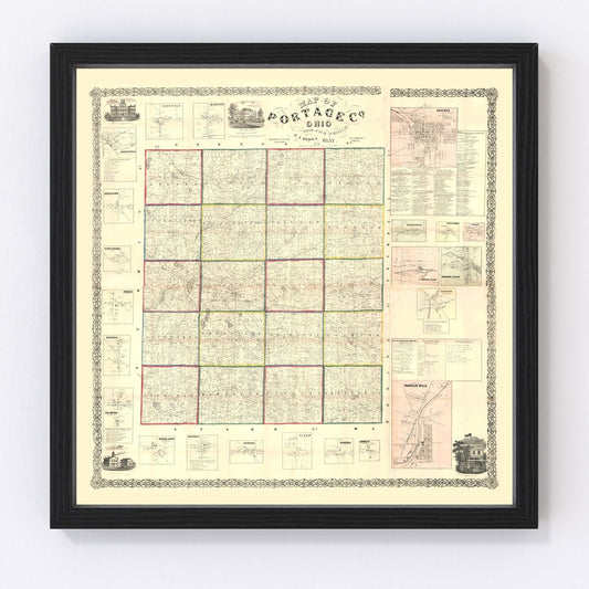 Vintage Map of Portage County, Ohio 1857