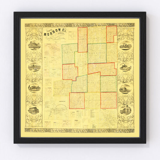 Vintage Map of Morrow County, Ohio 1857
