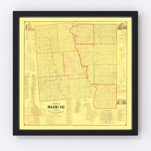 Vintage Map of Miami County, Ohio 1858