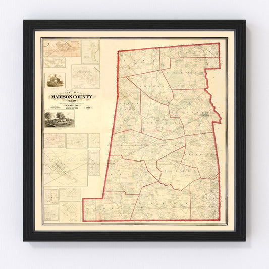 Vintage Map of Madison County, Ohio 1862