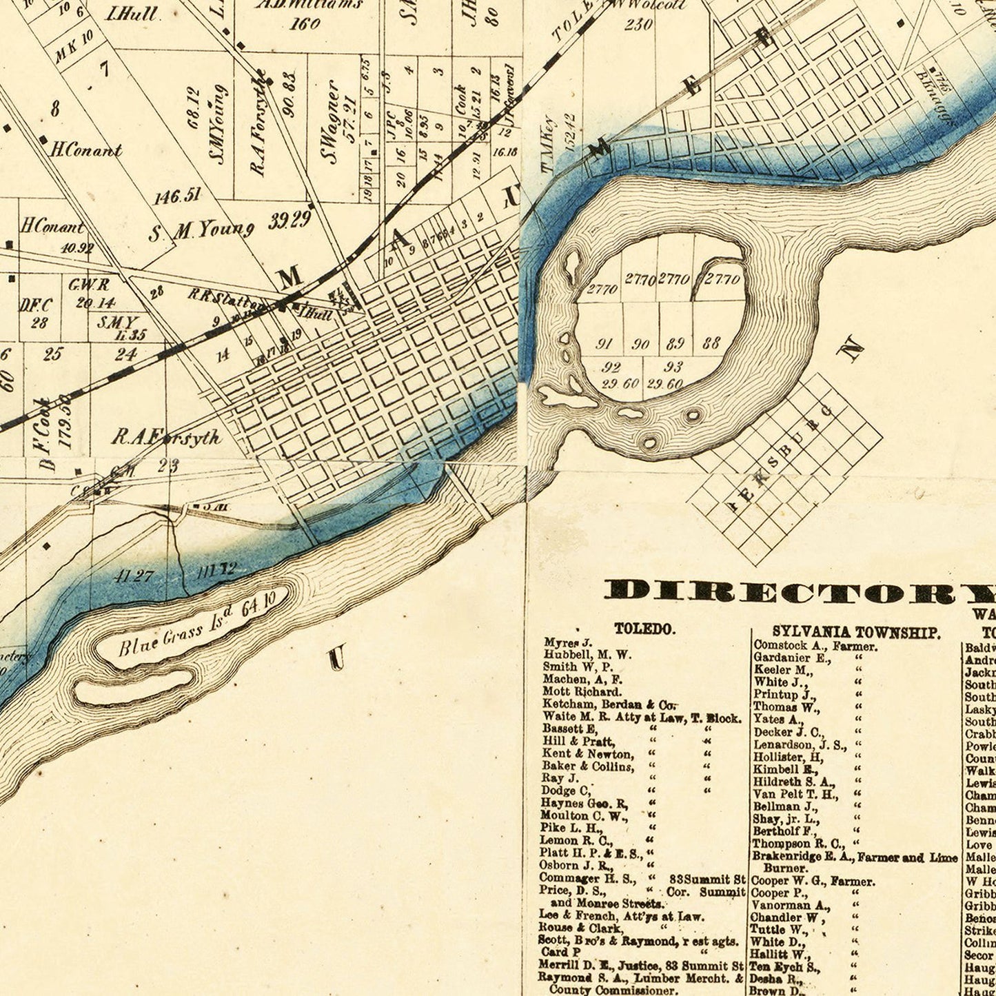 Vintage Map of Lucas County, Ohio 1861