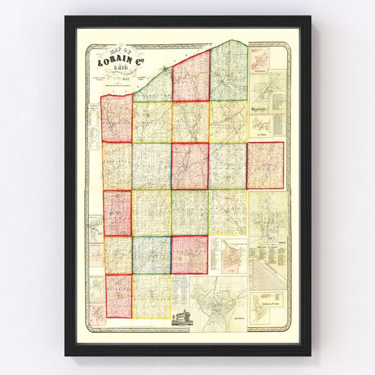 Vintage Map of Lorain County, Ohio 1857