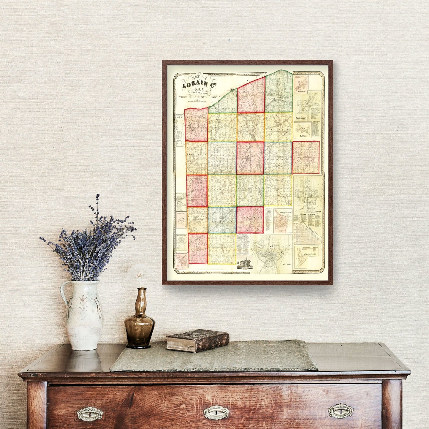 Vintage Map of Lorain County, Ohio 1857