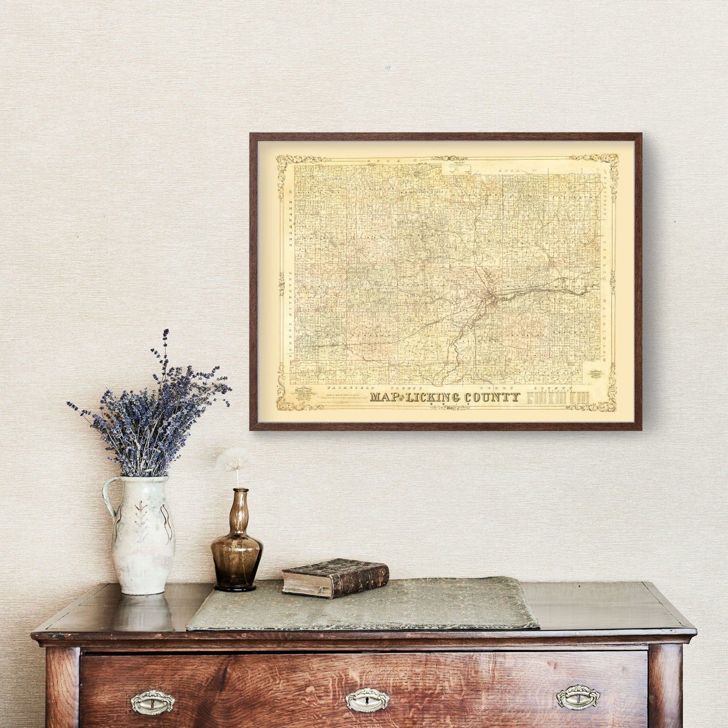 Vintage Map of Licking County, Ohio 1854