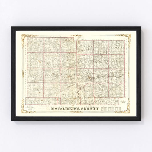 Vintage Map of Licking County, Ohio 1854