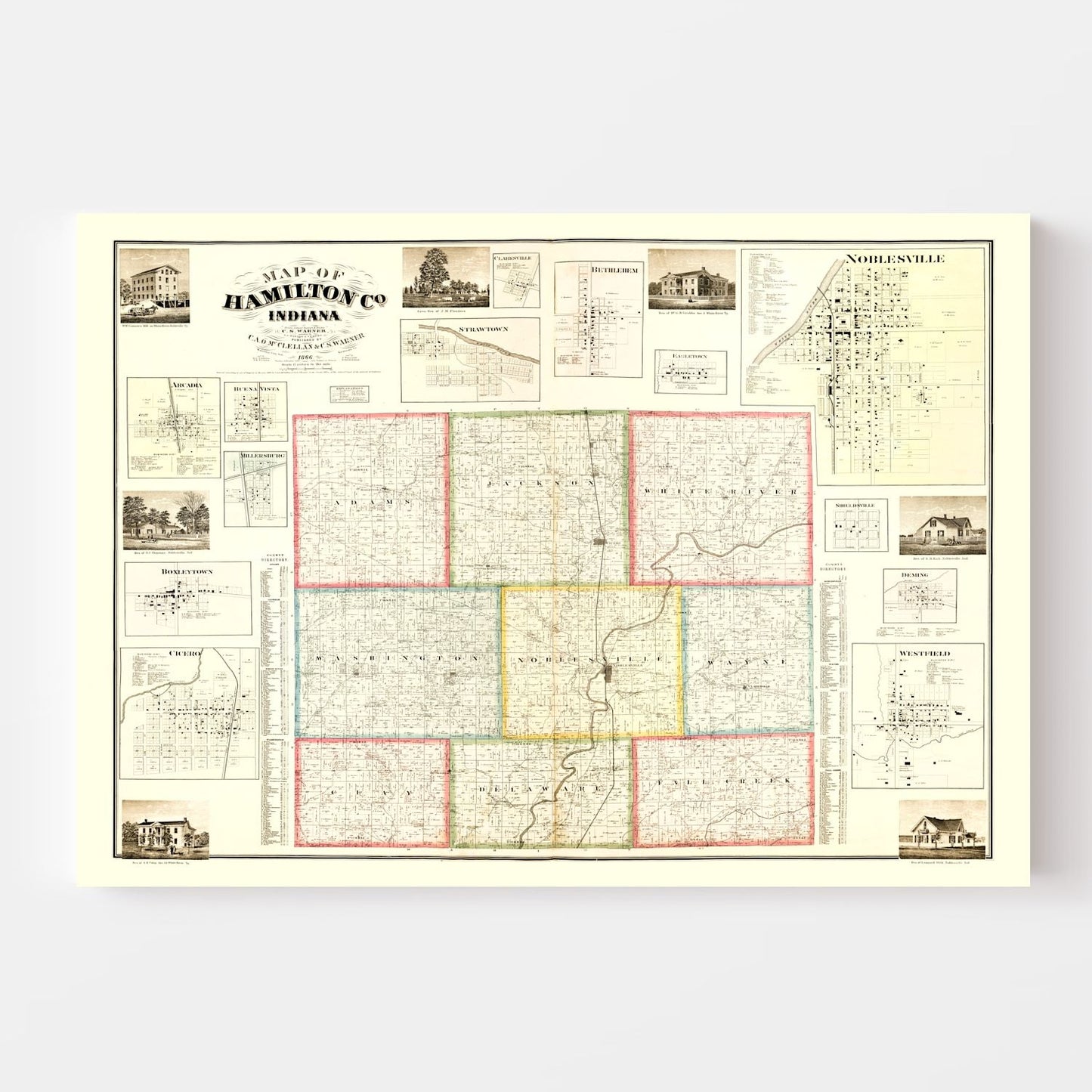 Vintage Map of Hamilton County, Indiana 1866