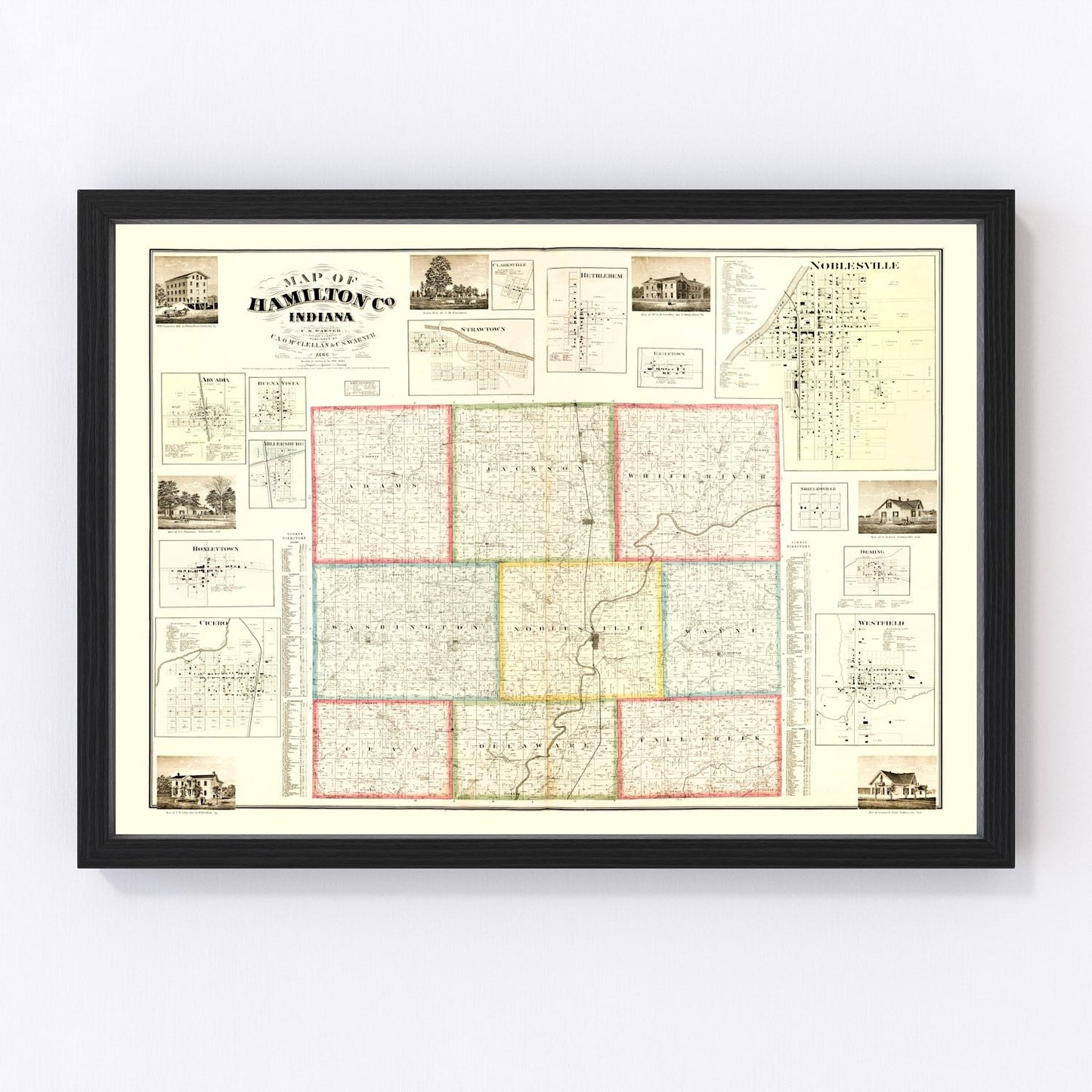 Vintage Map of Hamilton County, Indiana 1866