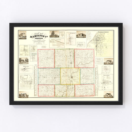 Vintage Map of Hamilton County, Indiana 1866