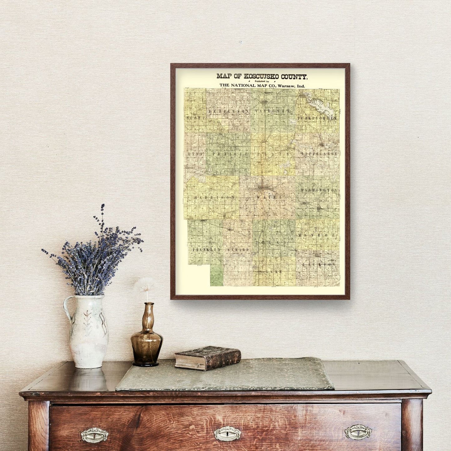 Vintage Map of Kosciusko County, Indiana 1909