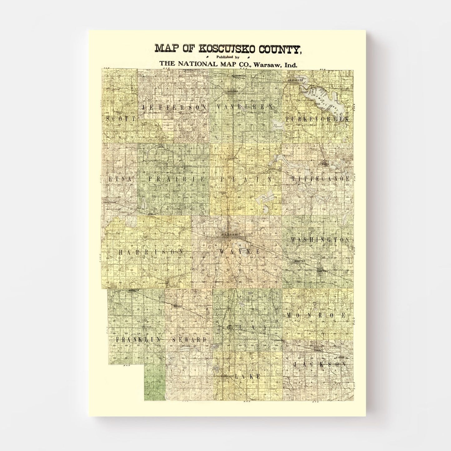 Vintage Map of Kosciusko County, Indiana 1909