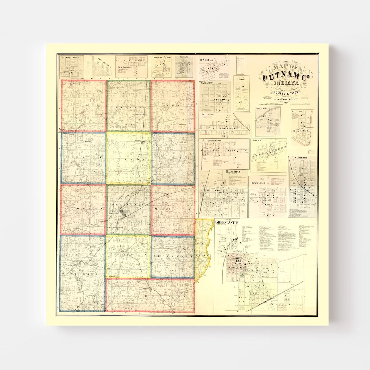 Vintage Map of Putnam County, Indiana 1864