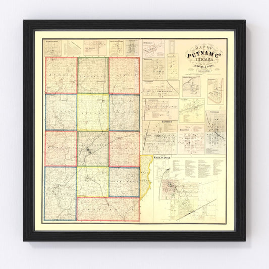Vintage Map of Putnam County, Indiana 1864