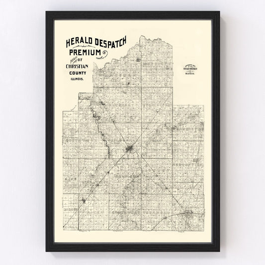 Vintage Map of Christian County, Illinois 1893