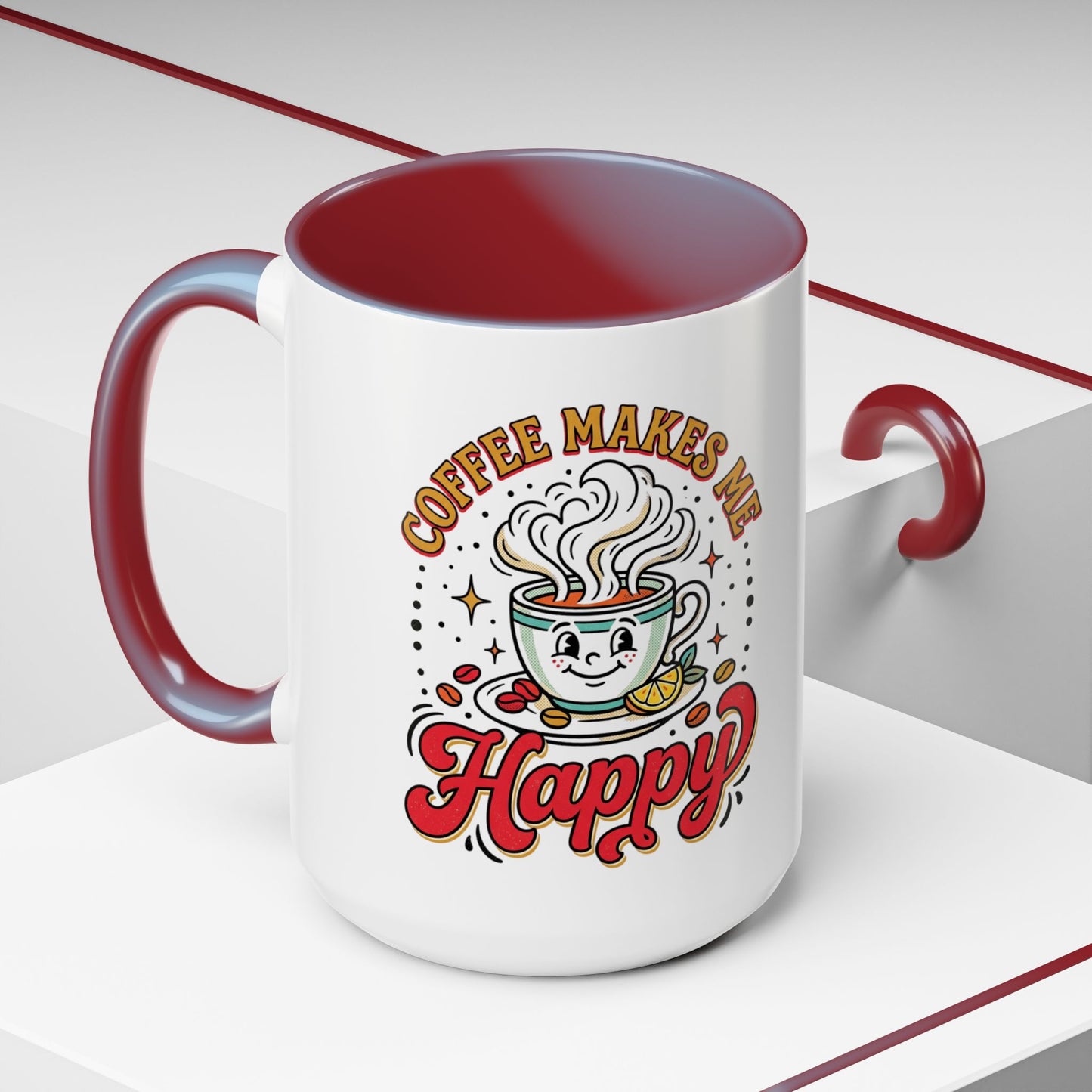 Coffee Mug — "Coffee Makes Me Happy" Cute Retro Accent Mug (11/15oz)