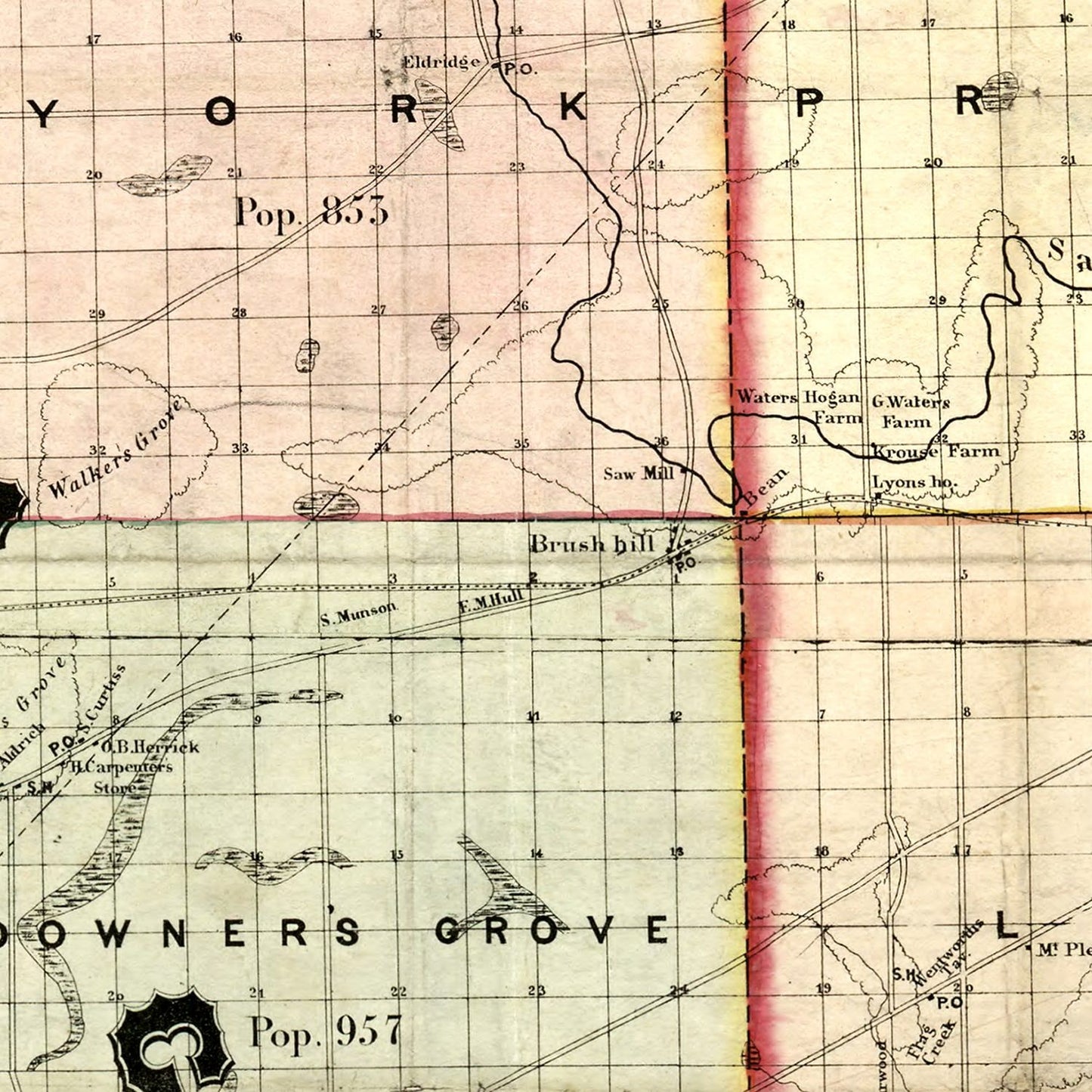 Vintage Map of Kane County, Illinois 1851