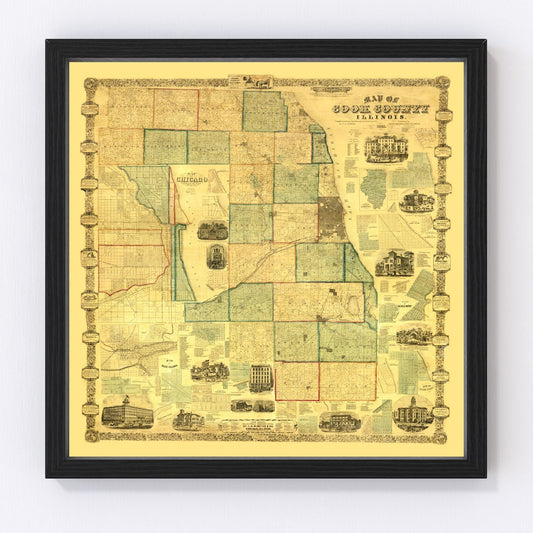 Vintage Map of Cook County, Illinois 1861
