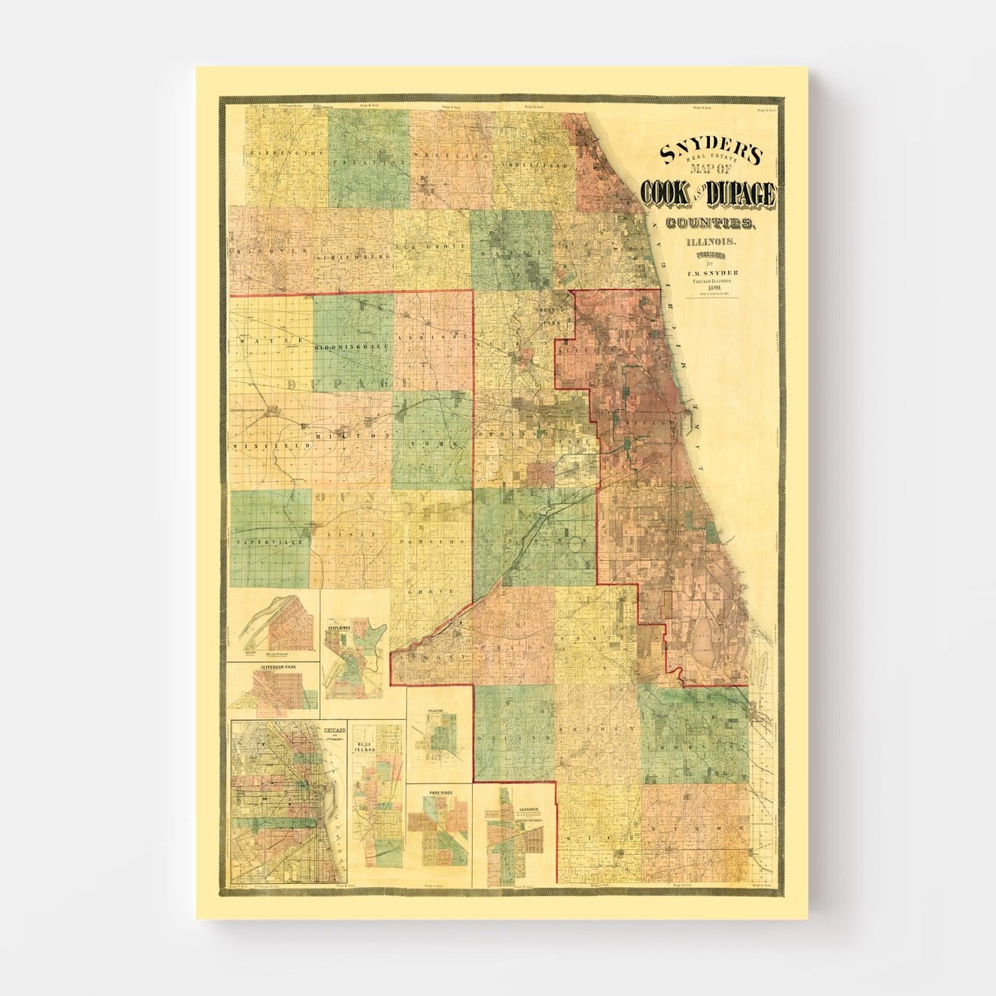 Vintage Map of Dupage County, Illinois 1890
