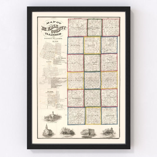 Vintage Map of De Kalb County, Illinois 1860