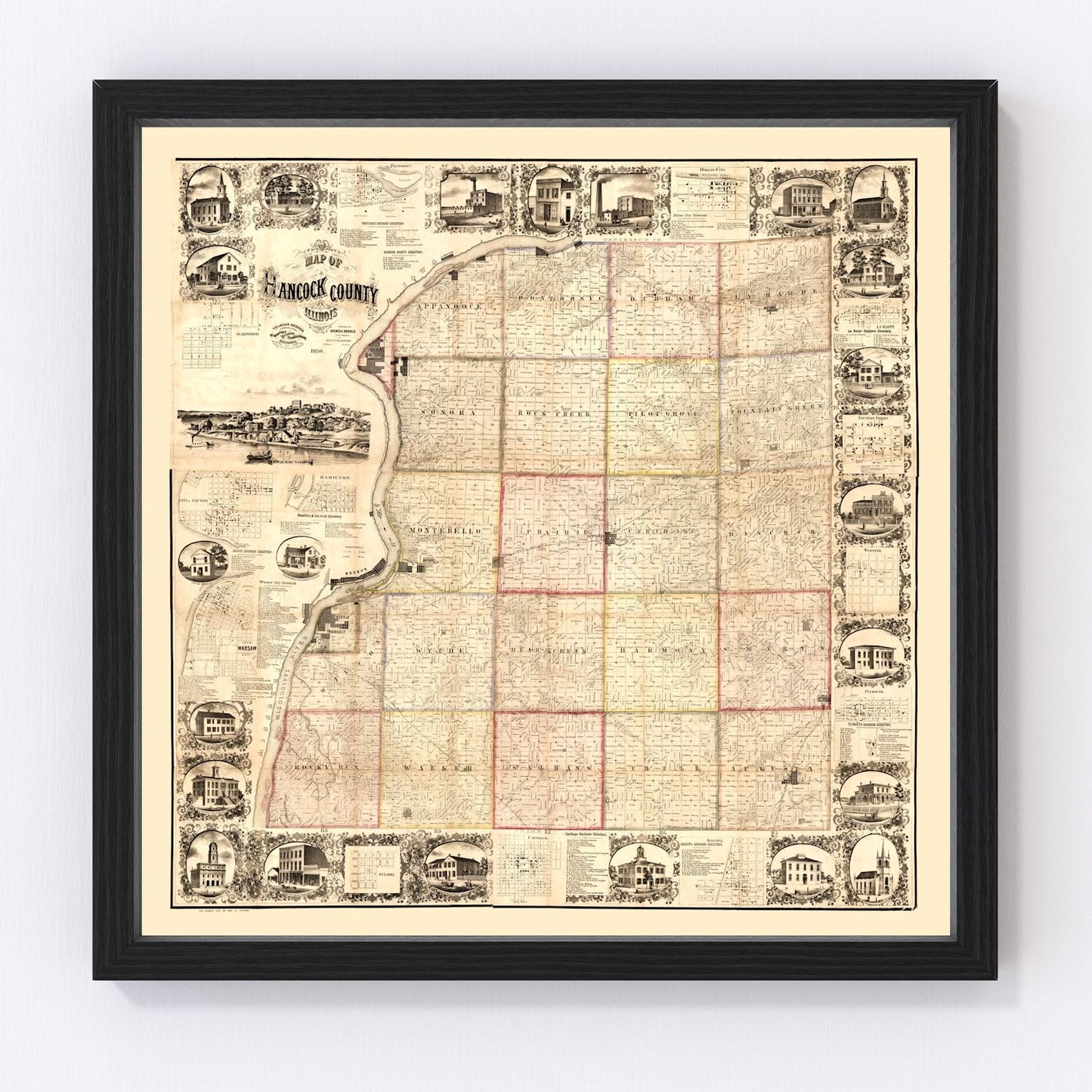 Vintage Map of Hancock County, Illinois 1859