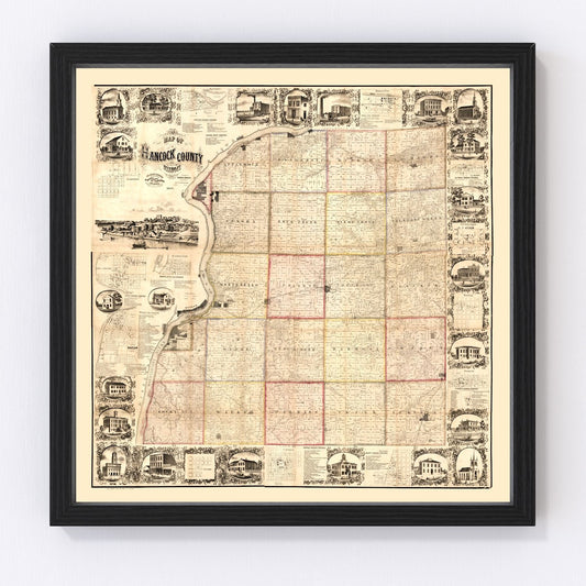 Vintage Map of Hancock County, Illinois 1859