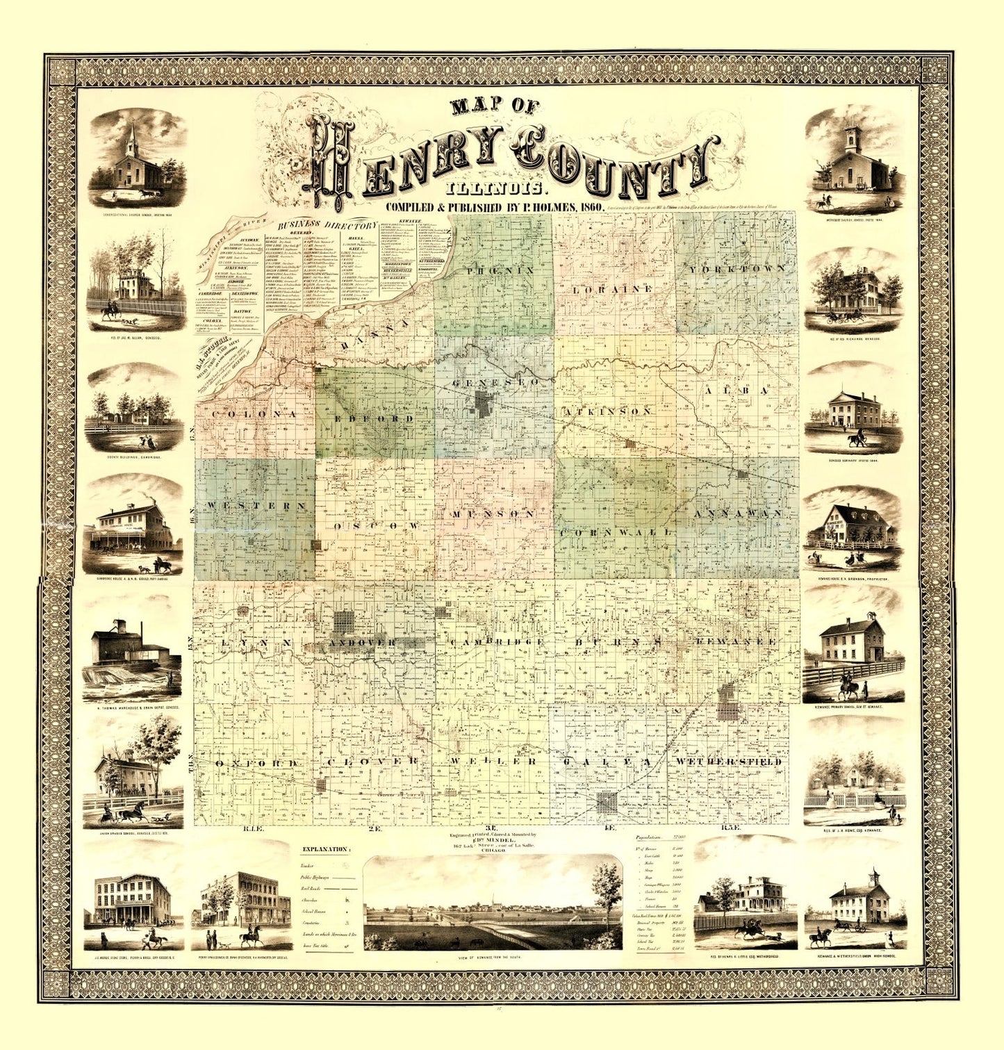 Vintage Map of Henry County, Illinois 1860