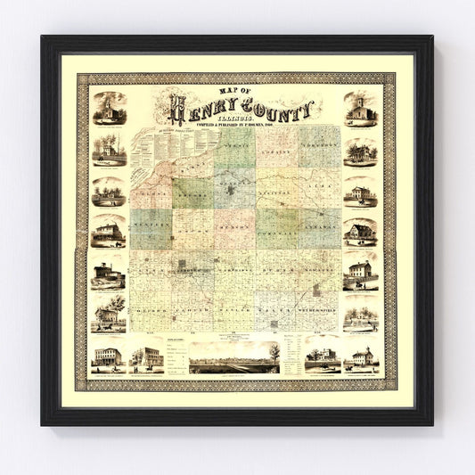 Vintage Map of Henry County, Illinois 1860