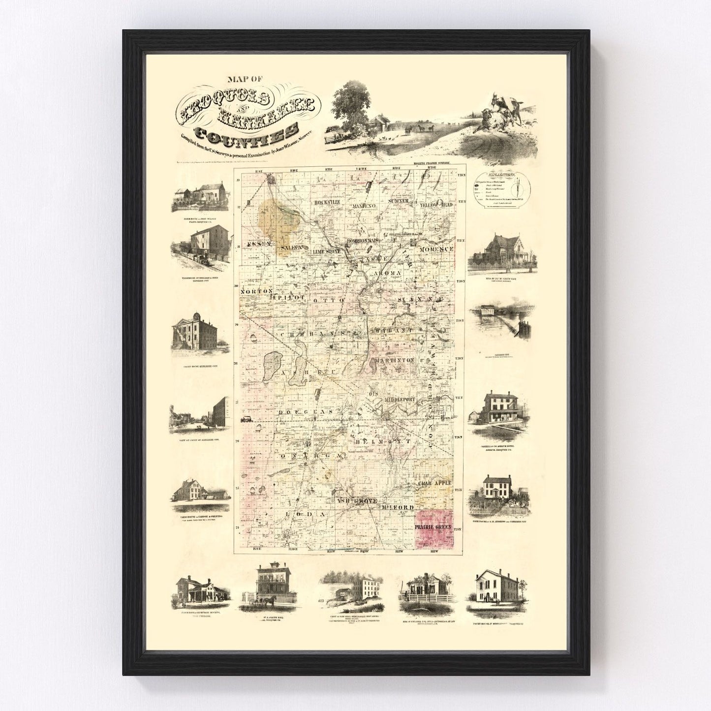 Vintage Map of Iroquois County, Illinois 1860