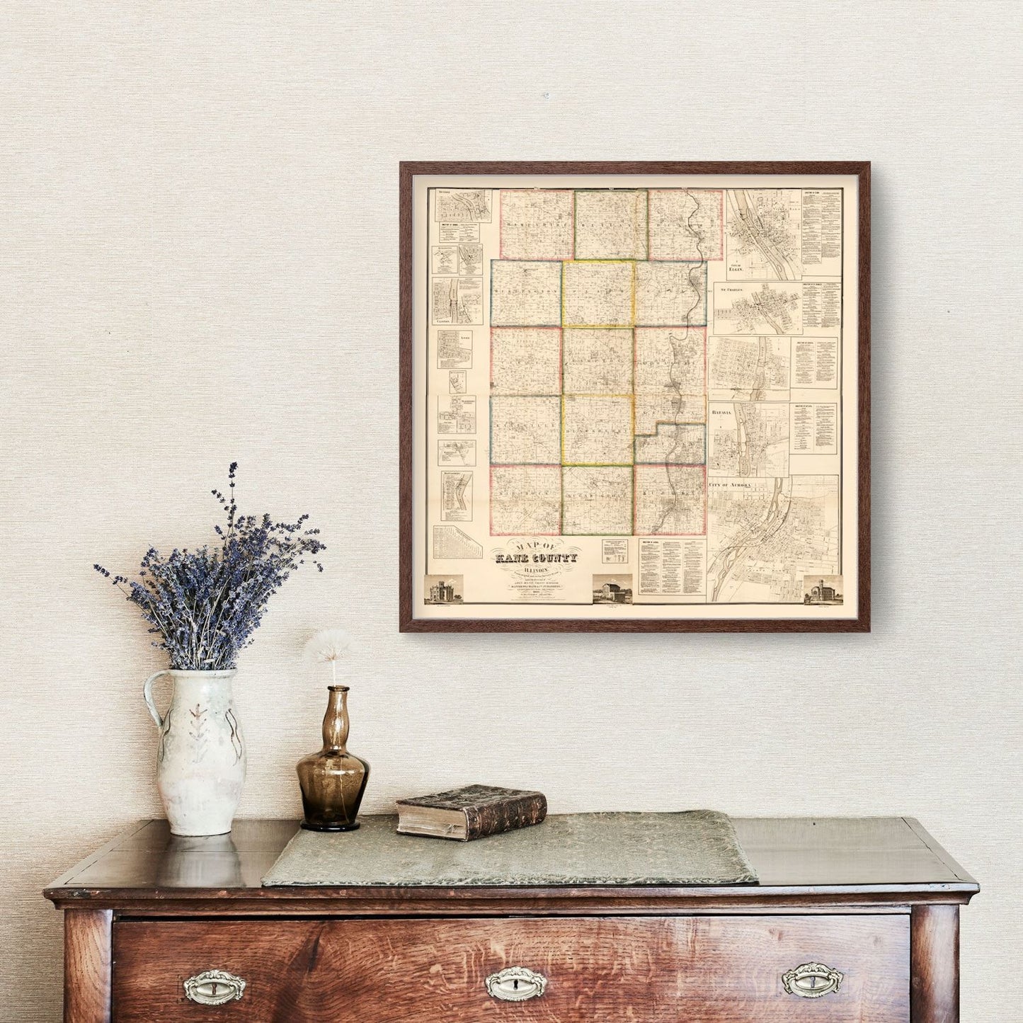 Vintage Map of Kane County, Illinois 1860