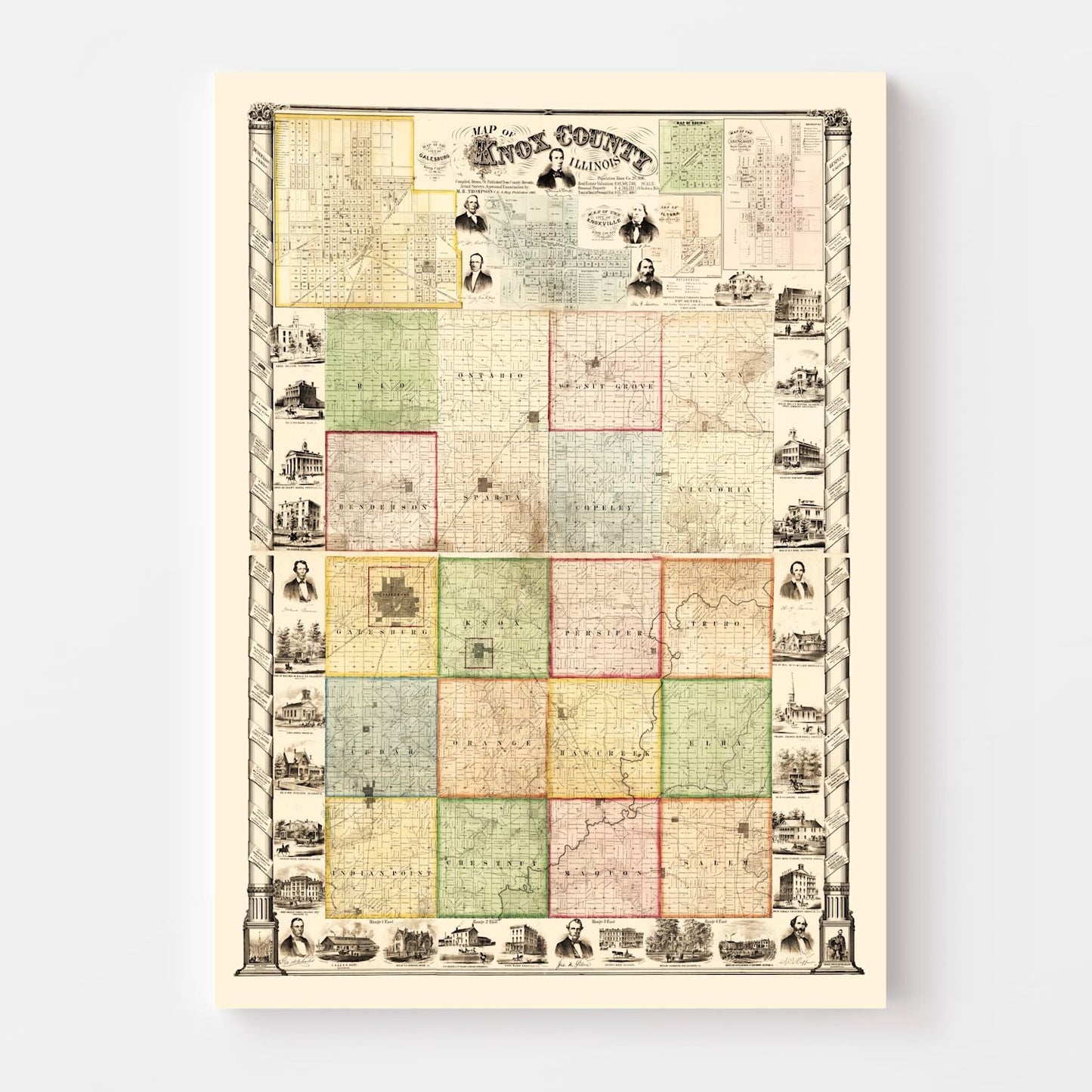 Vintage Map of Knox County, Illinois 1861