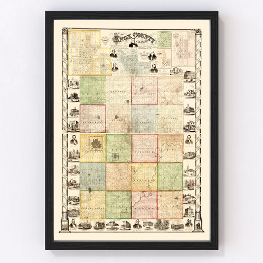 Vintage Map of Knox County, Illinois 1861