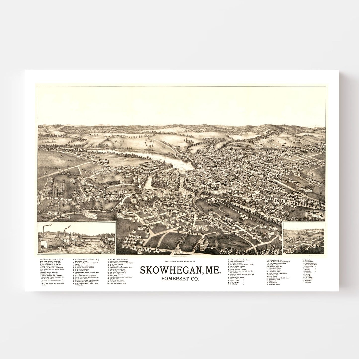 Vintage Map of Skowhegan, Maine 1892