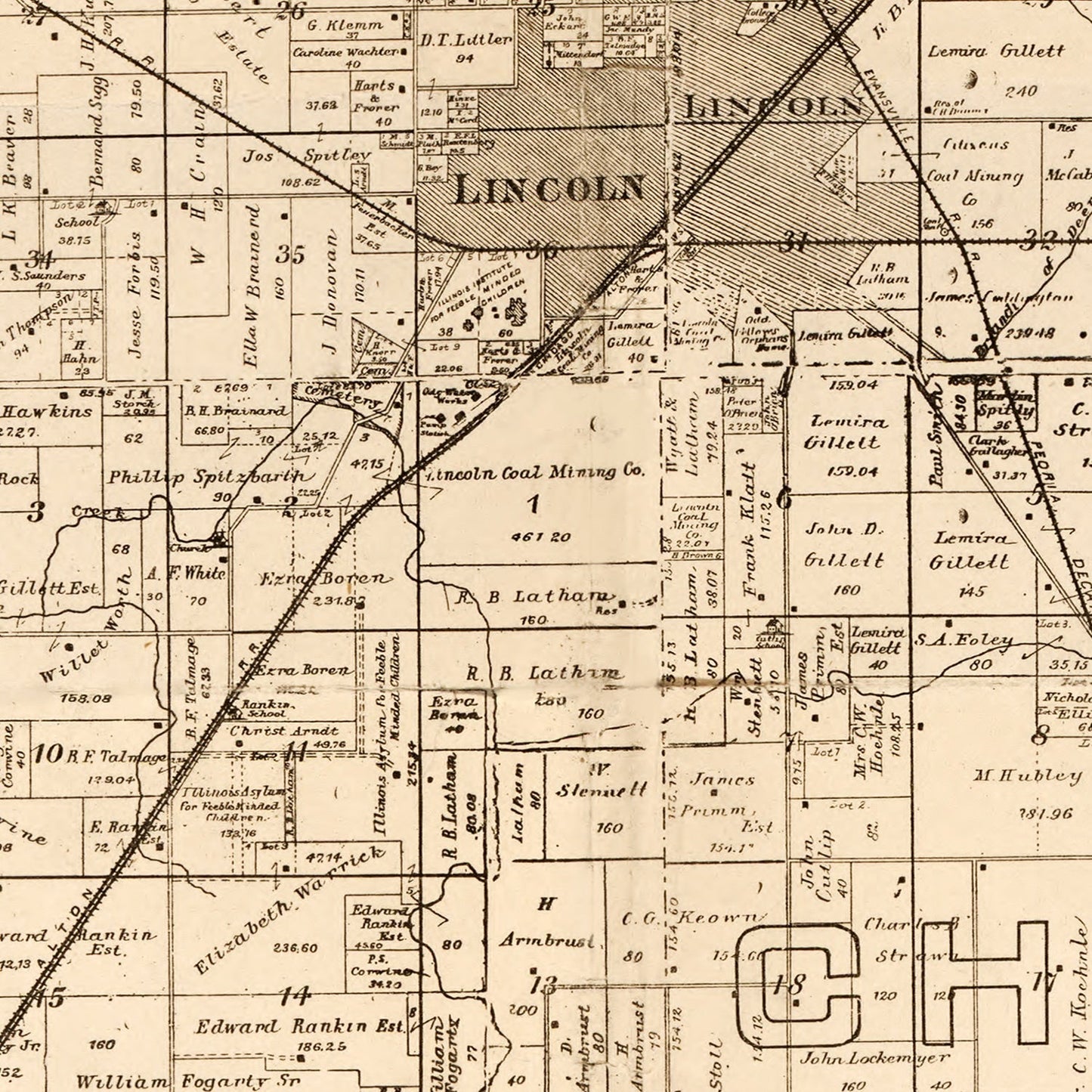 Vintage Map of Logan County, Illinois 1893