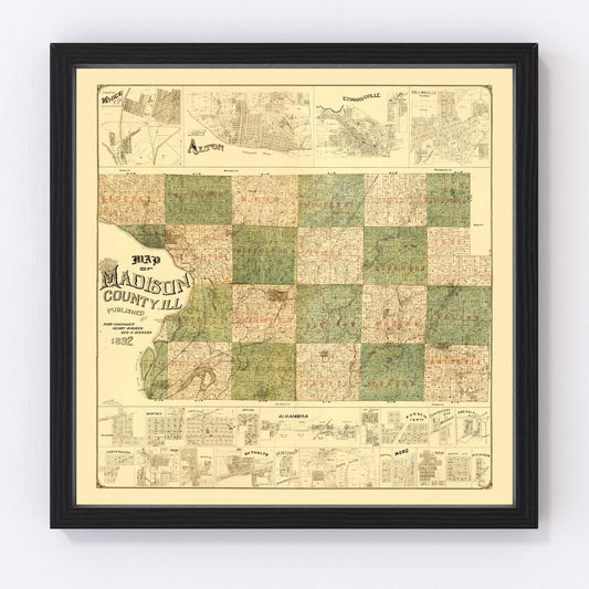 Vintage Map of Madison County, Illinois 1892