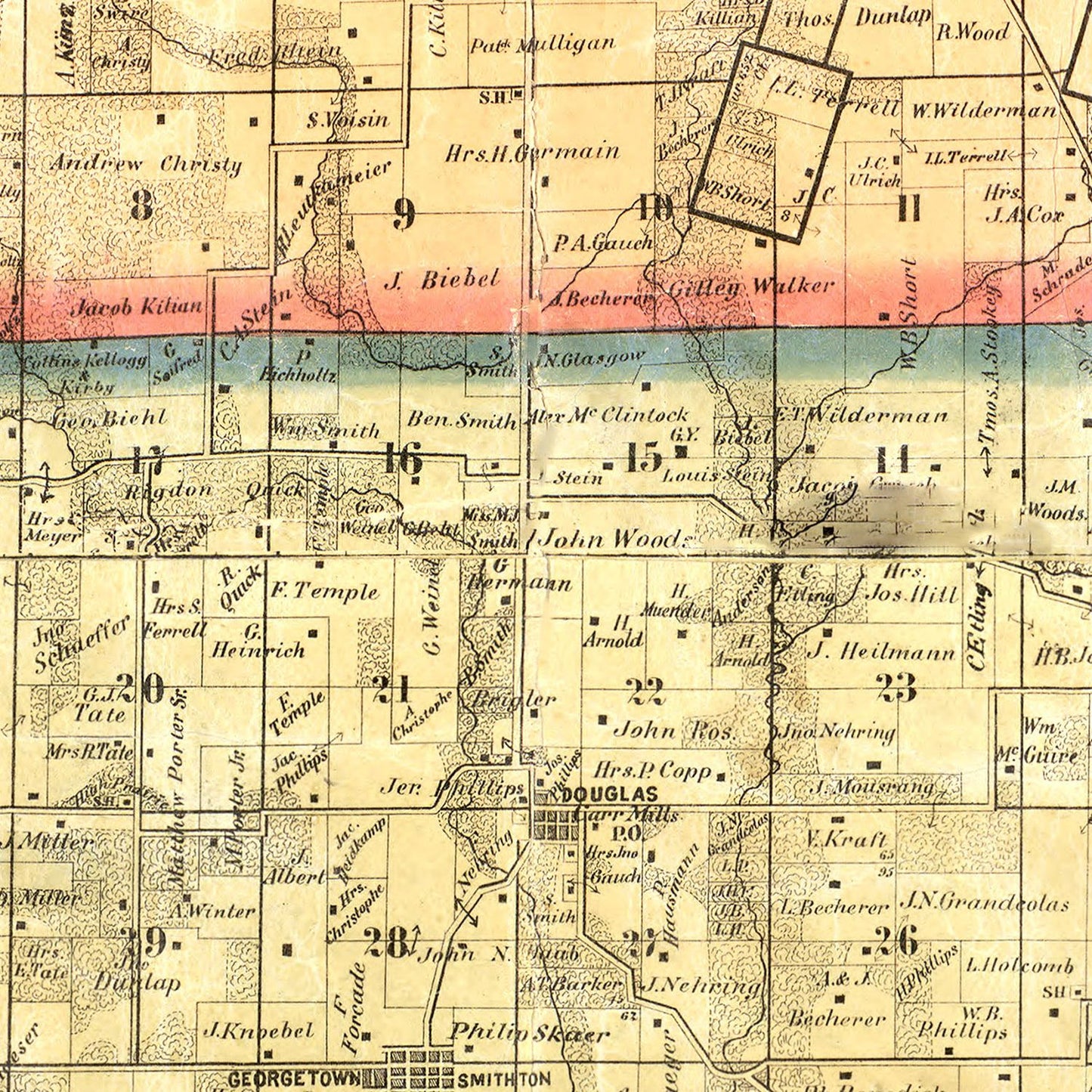 Vintage Map of Saint Clair County, Illinois 1863