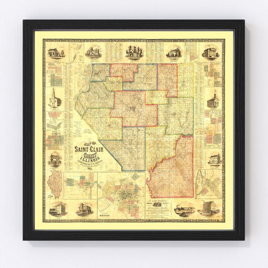 Vintage Map of Saint Clair County, Illinois 1863