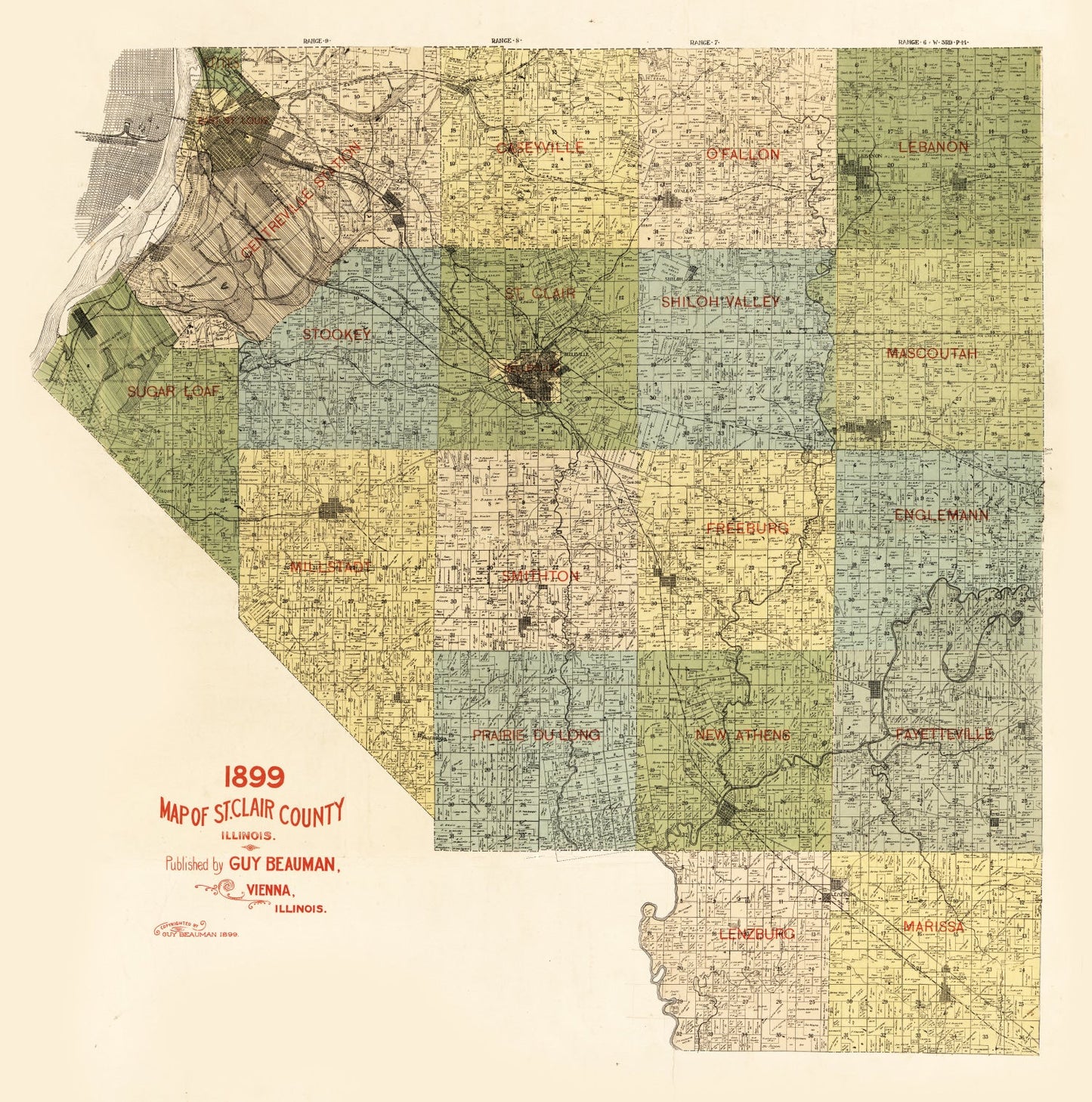 Vintage Map of St Clair County, Illinois 1899