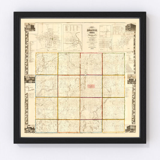 Vintage Map of Branch County, Michigan 1858