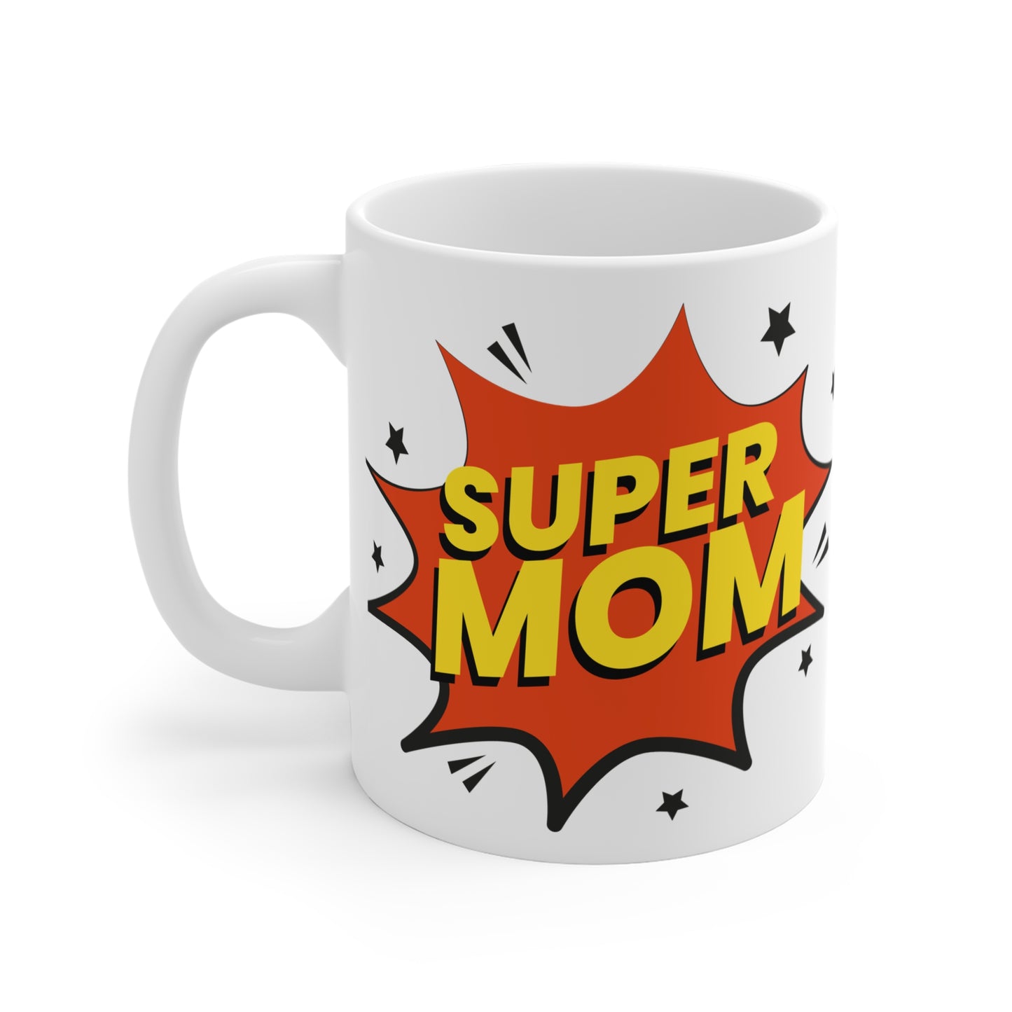 Super Mom Comic Burst Mug — 11oz Gift for Mothers, Mother’s Day Coffee Cup