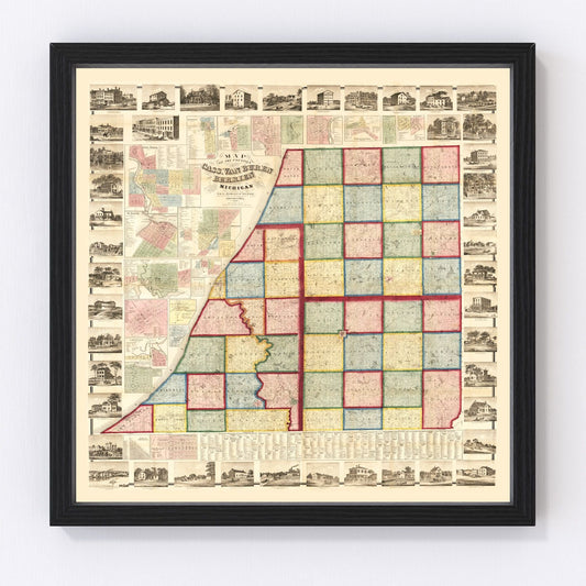 Vintage Map of Cass County, Michigan 1860